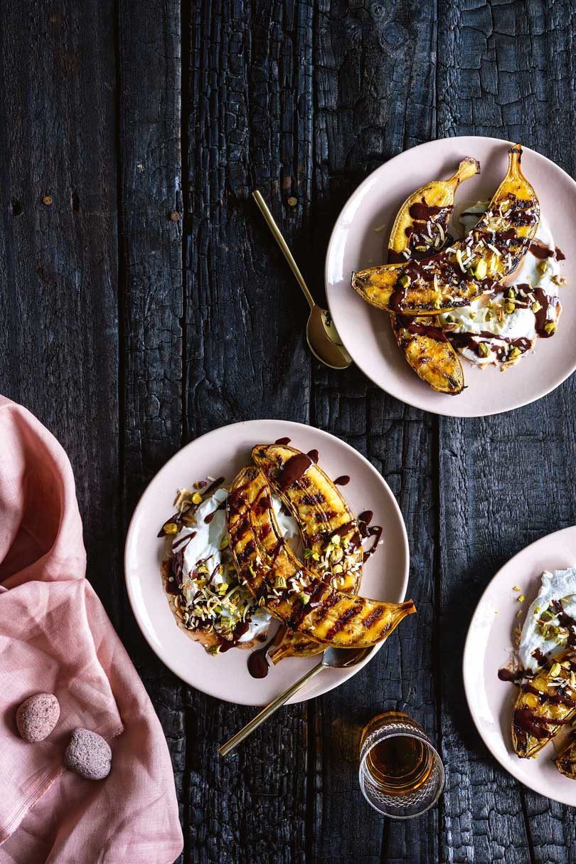 BARBECUED BANANAS WITH CHOCOLATE SAUCE & COCONUT YOGHURT BARBECUED BANANAS WITH CHOCOLATE SAUCE & COCONUT YOGHURT