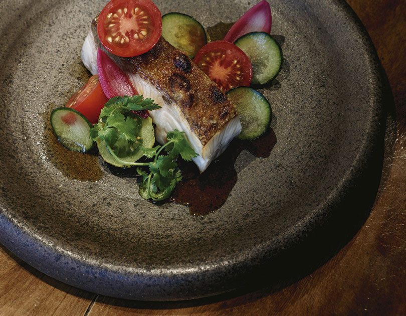 NIC WATT – MASU BARBECUED KINGFISH FILLET WITH BLACKENED TOMATO SALSA