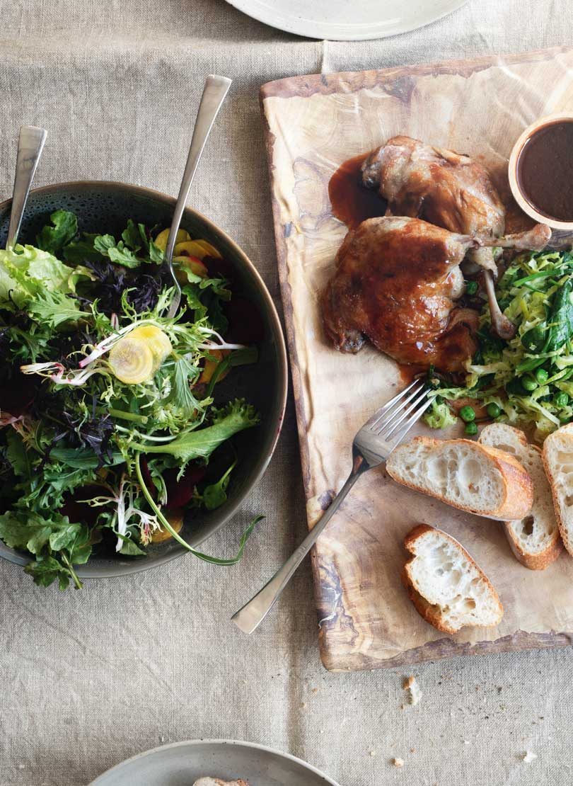 DUCK WITH SPRING GREENS, BABY BEET & BACON SALAD & CHICKEN JUS DUCK WITH SPRING GREENS, BABY BEET & BACON SALAD & CHICKEN JUS
