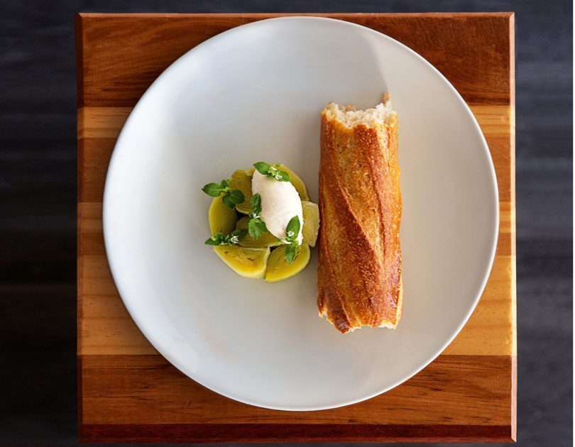 LEEK TERRINE, CHILLI, GOAT’S CHEESE & BAGUETTE LEEK TERRINE, CHILLI, GOAT’S CHEESE & BAGUETTE