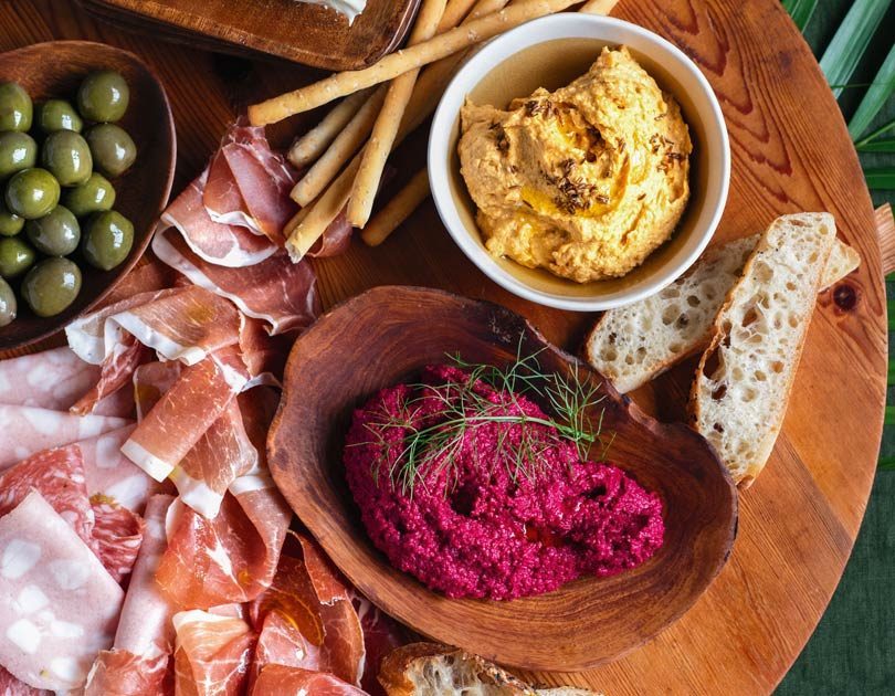 Antipasto Platter with Roast-Cumin Kumara Hummus & Baby Beetroot Hummus Antipasto Platter with Roast-Cumin Kumara Hummus & Baby Beetroot Hummus
