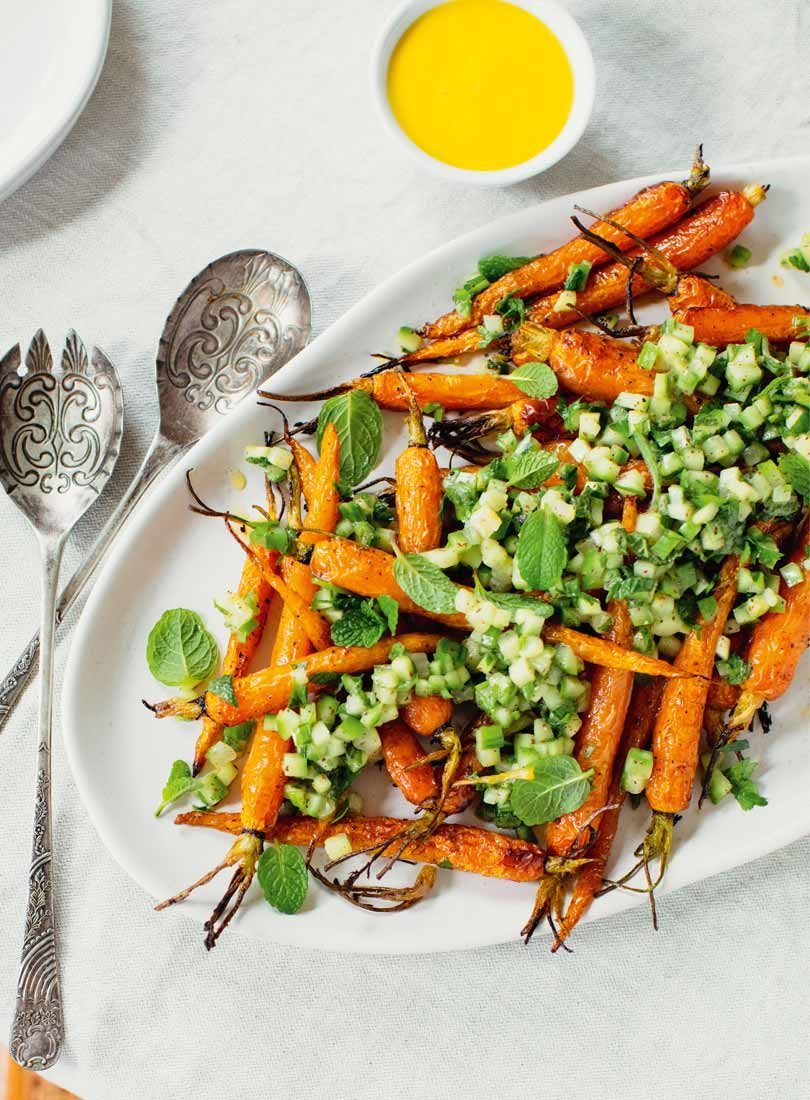 Roasted Carrots with Sumac Cucumber & Preserved Lemon Dressing