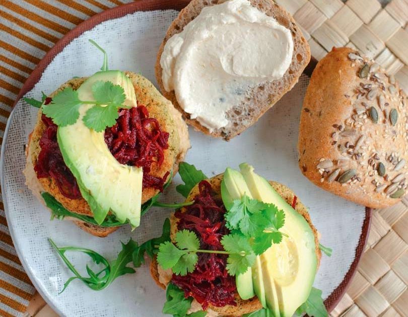 Cauliflower Falafel Burger with Hummus & Beetroot Relish
