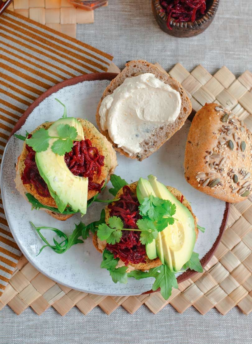 Cauliflower Falafel Burger with Hummus & Beetroot Relish Cauliflower Falafel Burger with Hummus & Beetroot Relish