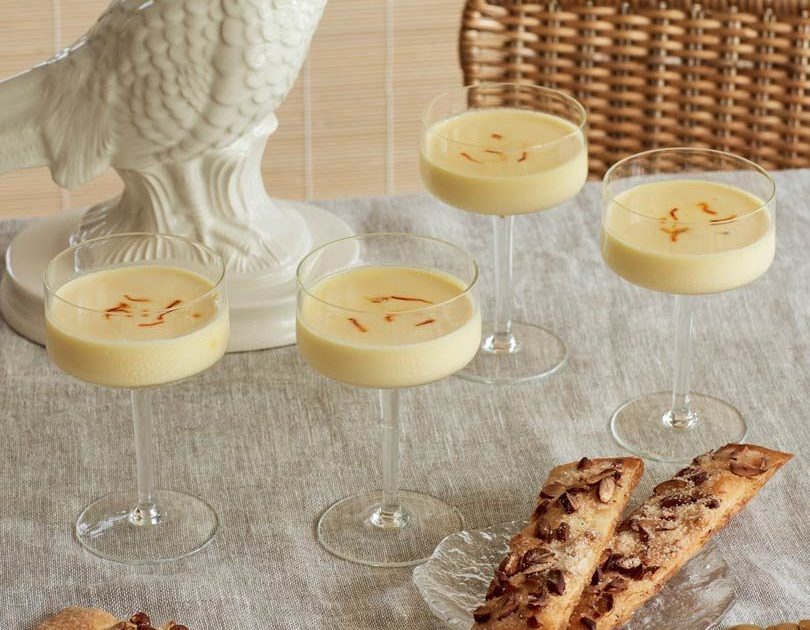 SAFFRON & PRESERVED LEMON POSSET WITH ALMOND FILO WAFERS