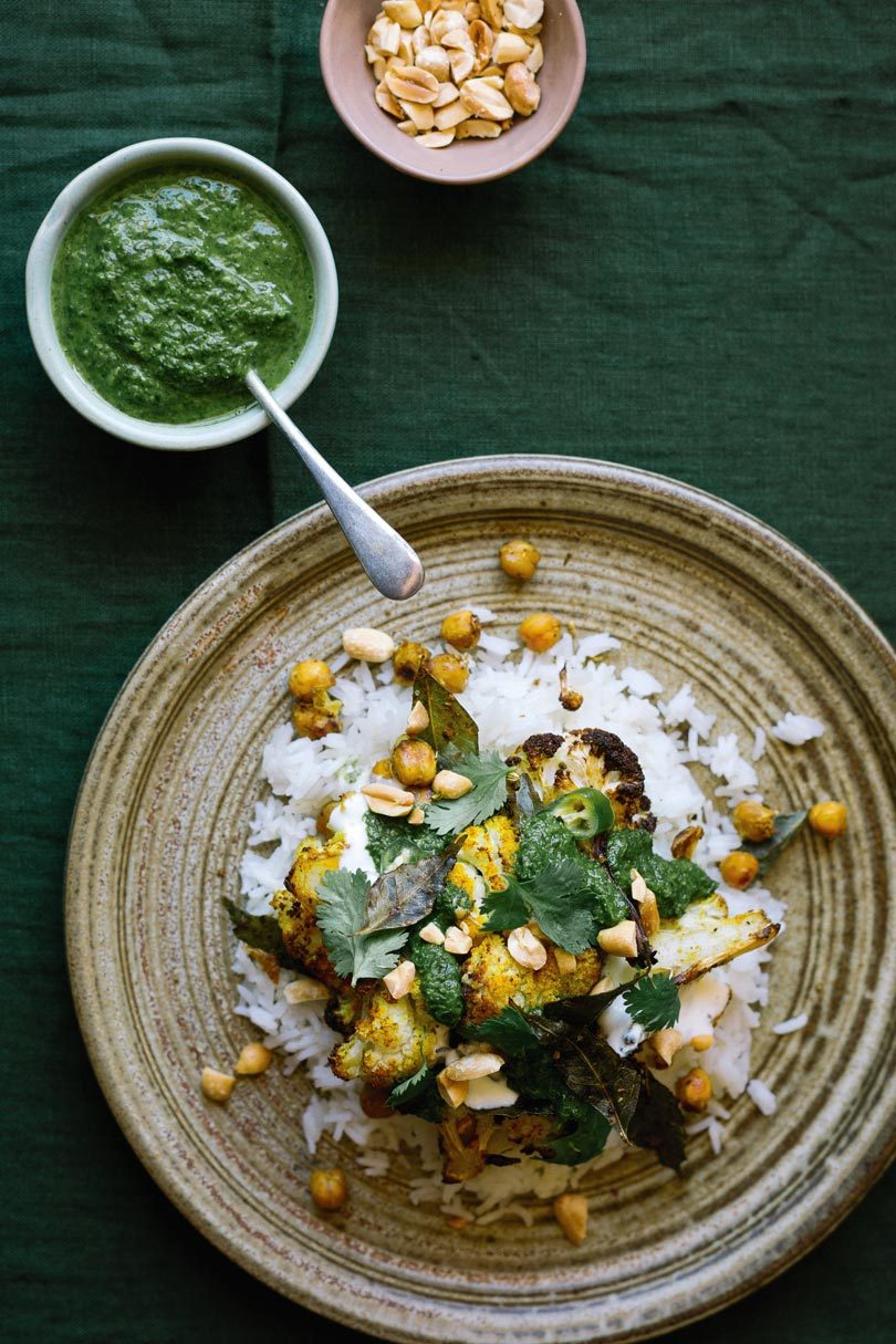 ROASTED CAULIFLOWER WITH BUTTERED RICE & CORIANDER SAUCE ROASTED CAULIFLOWER WITH BUTTERED RICE & CORIANDER SAUCE