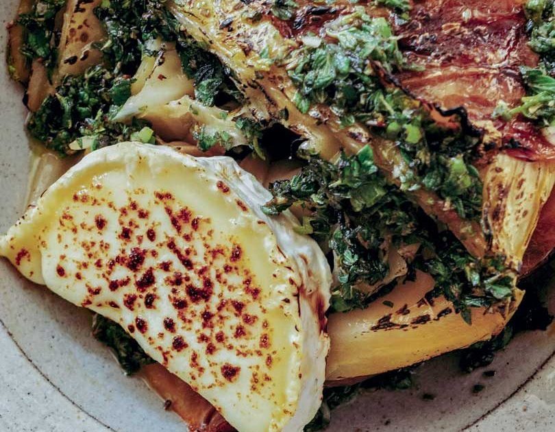STEWED CABBAGE WITH GOAT’S CHEESE & CHIMICHURRI