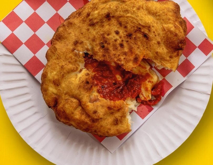PIZZA FRITTA: TOMATO, CHARRED CHILLI & MOZZARELLA