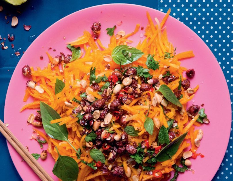 PUMPKIN SALAD WITH SUGARED GARLIC PEANUTS