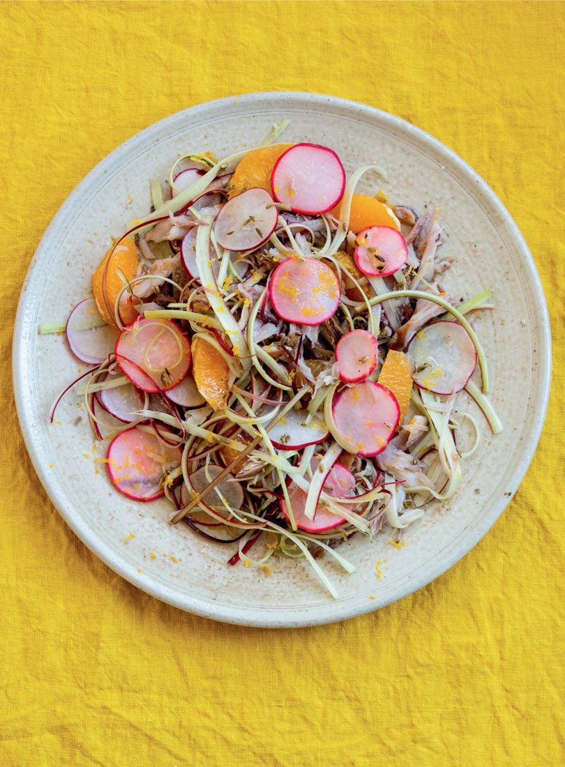 RHUBARB, RADISH, ORANGE & SMOKED MACKEREL SALAD