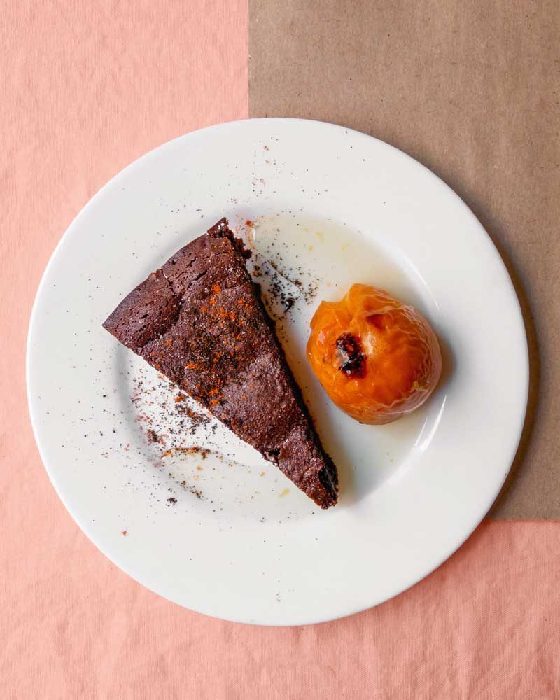 CHOCOLATE CHILLI TORTE WITH COFFEE GROUNDS &amp; WHOLE ROASTED APRICOTS ...