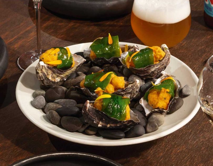 OYSTER PAKORA WITH TOMATO KASUNDI & SORREL