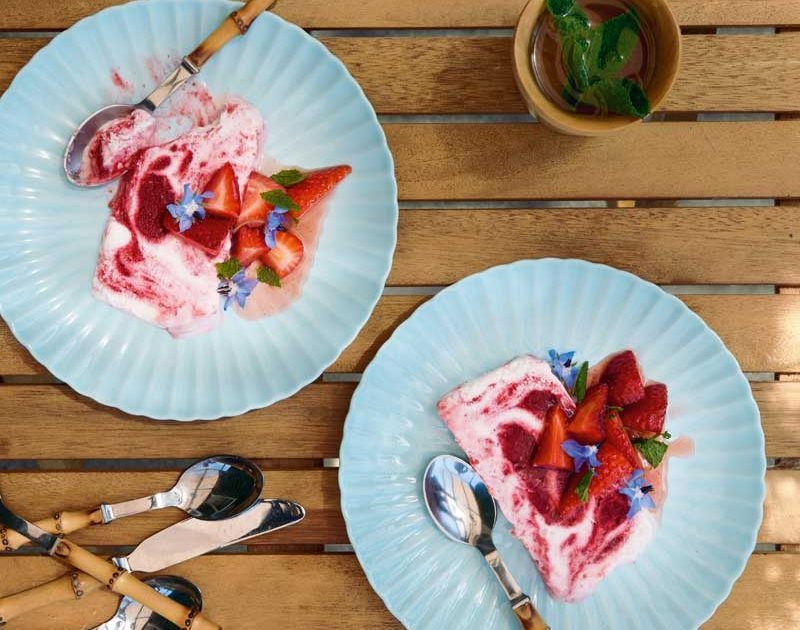 COCONUT RASPBERRY- RIPPLE PARFAIT WITH  MACERATED STRAWBERRIES