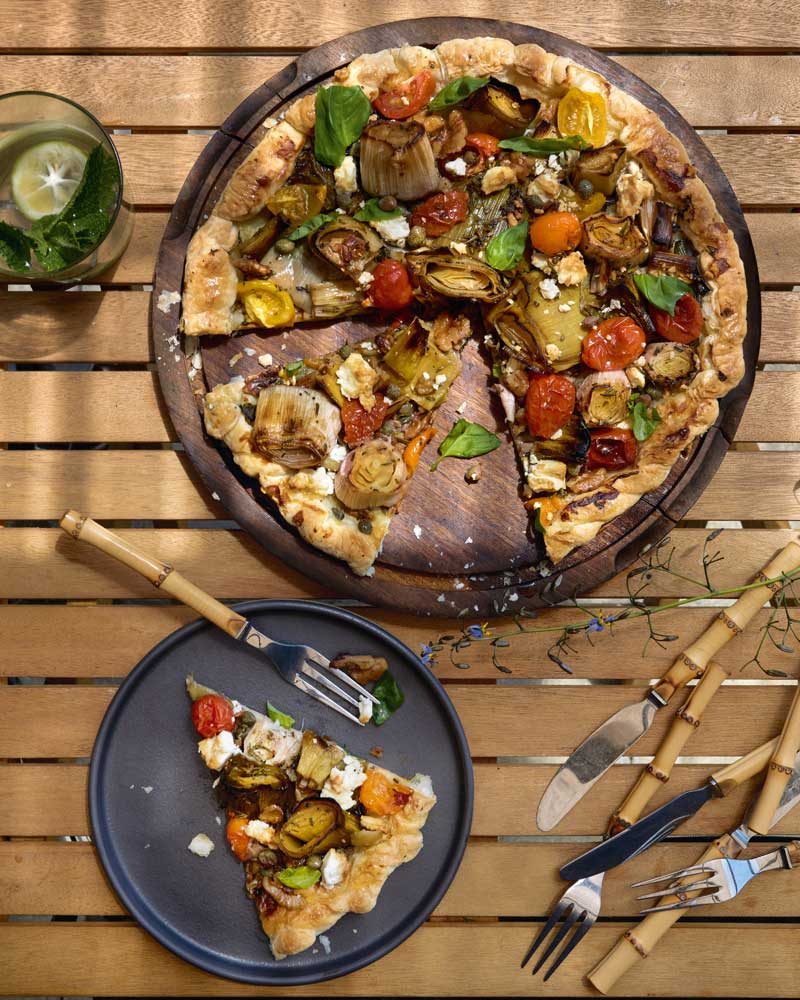 LEEK, TOMATO & THYME TART WITH WALNUTS, CAPERS & CASHEW FETA LEEK, TOMATO & THYME TART WITH WALNUTS, CAPERS & CASHEW FETA