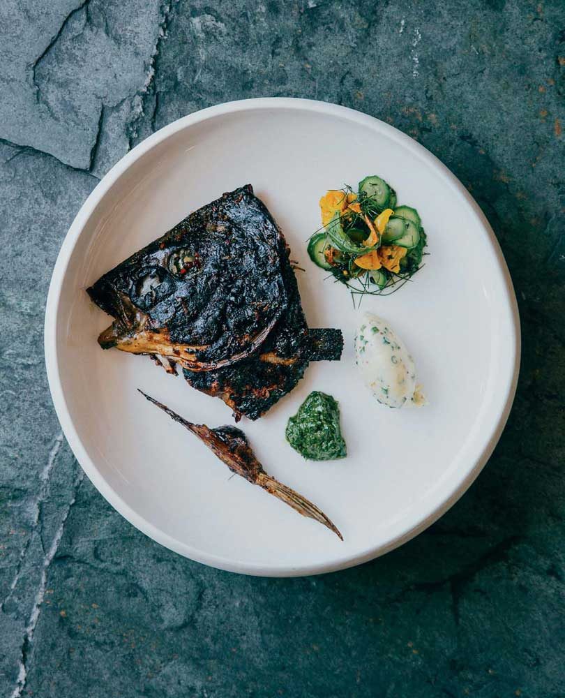 BLACKENED FISH HEADS, GRANNY’S PICKLES, SALSA VERDE & MUSTARD MASCARPONE BLACKENED FISH HEADS, GRANNY’S PICKLES, SALSA VERDE & MUSTARD MASCARPONE