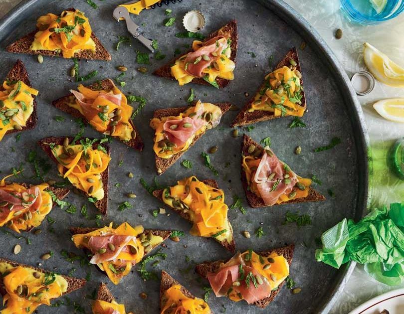 SWEET AND SOUR PUMPKIN, TOUM & PROSCIUTTO BRUSCHETTA