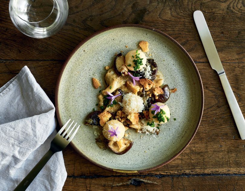 MUSHROOMS WITH GNUDI & PARMESAN SHORTBREAD
