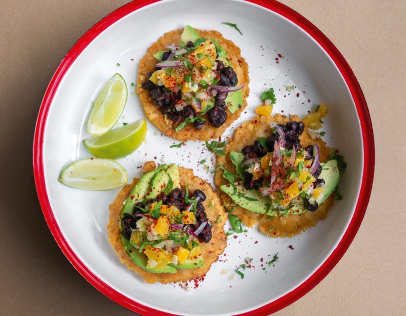 BLACK BEAN TOSTADAS WITH CITRUS SALSA & AVOCADO