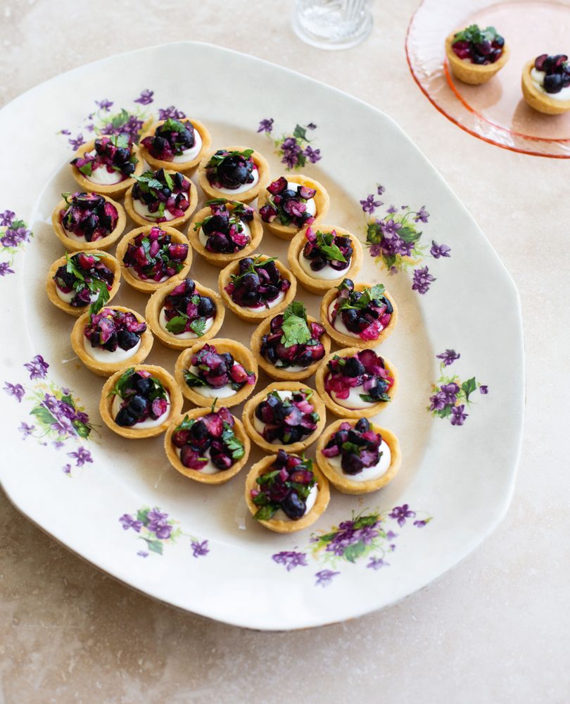MINI GOAT’S CHEESE TARTS WITH BLUEBERRY SALSA