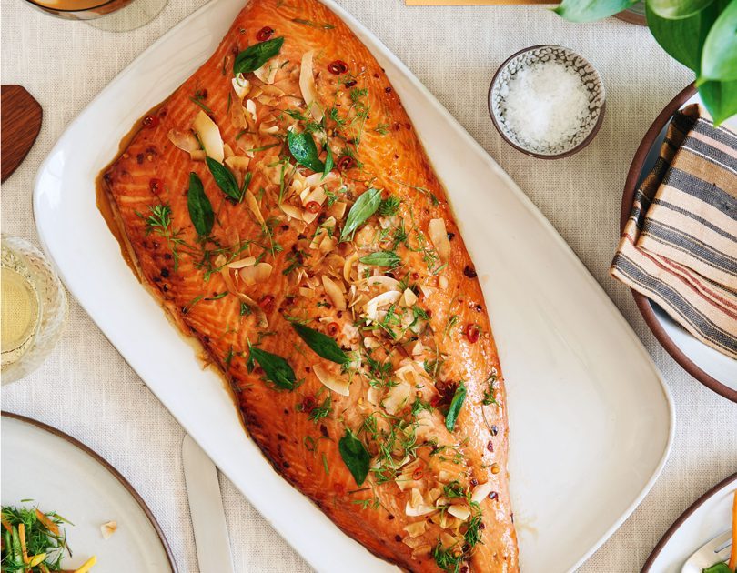 BAKED SIDE OF SALMON WITH CARAMELISED NUOC CHAM SAUCE