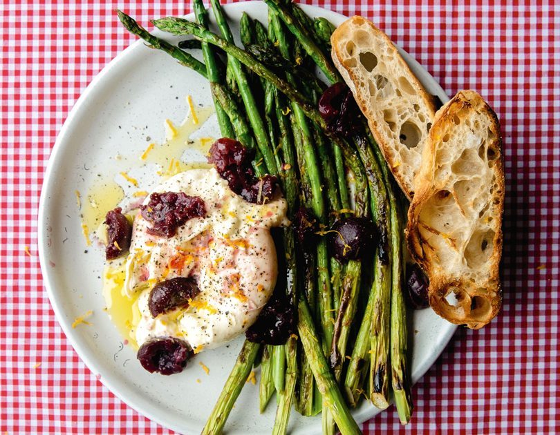 BURRATA WITH CHARRED ASPARAGUS