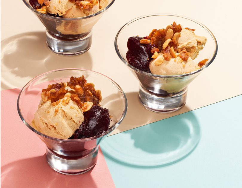 PEANUT-BUTTER ICE CREAM,  BOYSENBERRY JELLY & TOASTED- PEANUT BRITTLE
