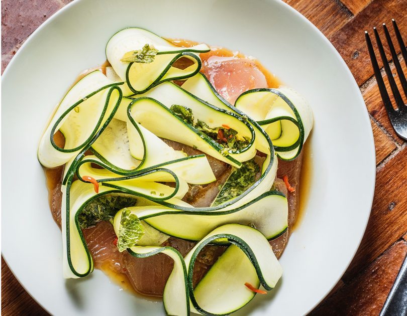 AWATORU TUNA PASTRAMI WITH ZUCCHINI & ORANGE & MINT DRESSING