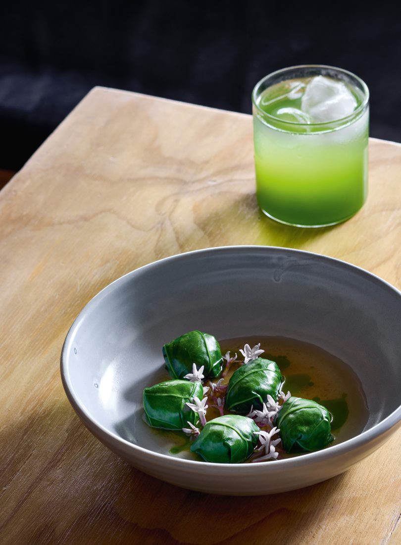 MUSHROOM & PICKLED LEEK DUMPLINGS, BROTH & CHARRED GARLIC CHIVE OIL MUSHROOM & PICKLED LEEK DUMPLINGS, BROTH & CHARRED GARLIC CHIVE OIL