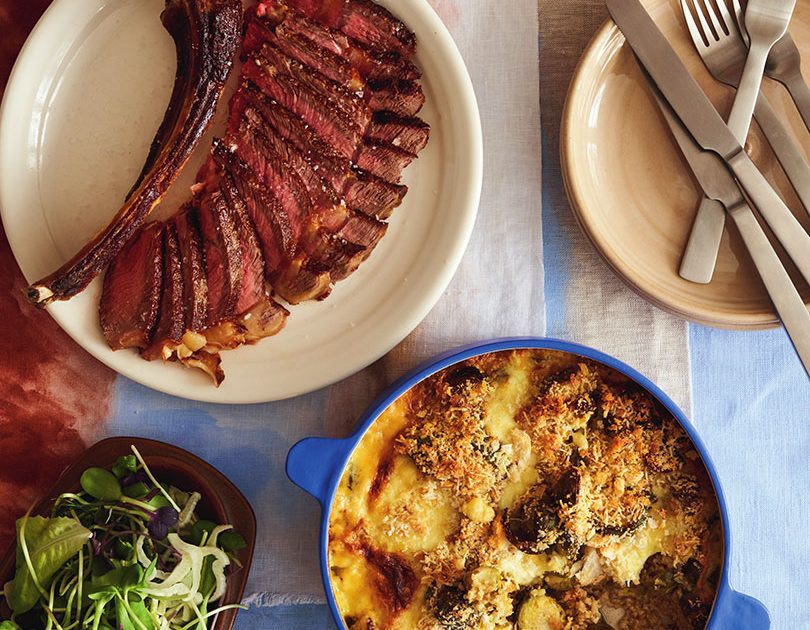 BRUSSELS SPROUTS, MOZZARELLA & QUINOA GRATIN WITH AGED RIBEYE BRUSSELS SPROUTS, MOZZARELLA & QUINOA GRATIN WITH AGED RIBEYE