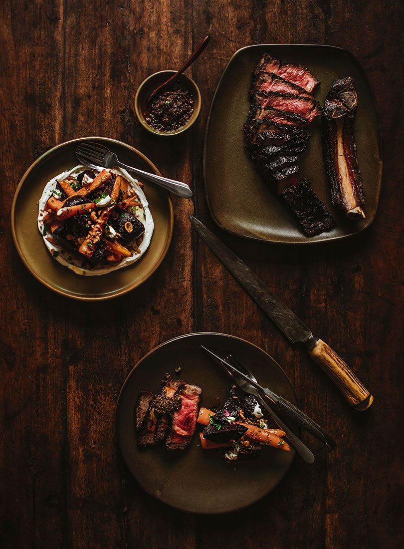 Grilled Bone-In Ribeye With Roasted Beets & Carrots - Cuisine Magazine ...