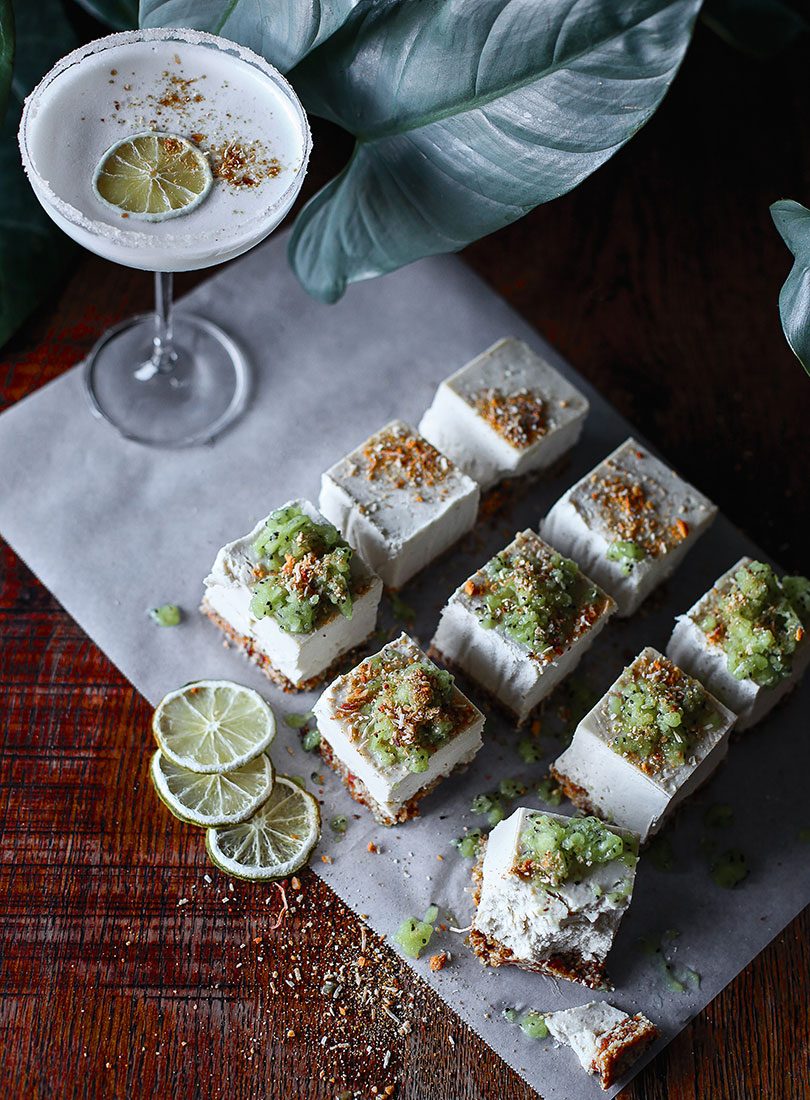 Lime, Salted Macadamia & Toasted Coconut Margarita Slice With Kiwifruit Granita - Cuisine Magazine -