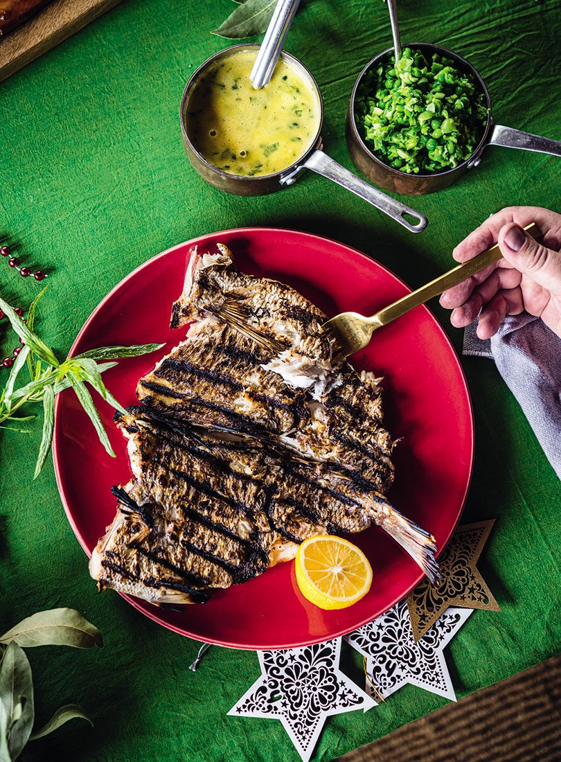 Bbq Butterflied Fish, Crushed Peas & Broad Beans, Béarnaise Sauce Cuisine Magazine From New