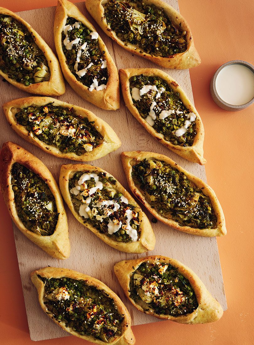 Smashed Pea, Artichoke &amp; Spinach Fatayar - Cuisine Magazine - From New Zealand to the World