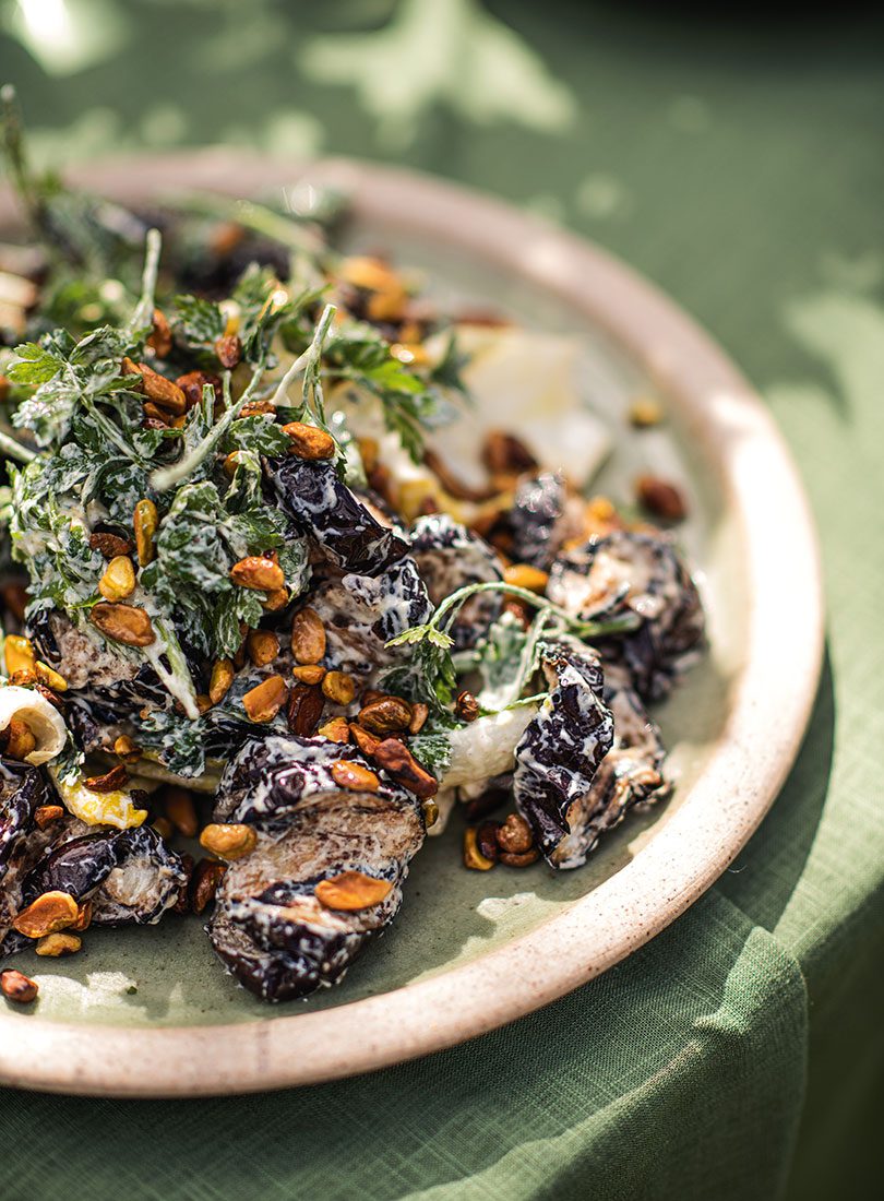 Eggplant With Pistachios & Sumac, Feta & Yoghurt Dressing - Cuisine Magazine - From New Zealand to t