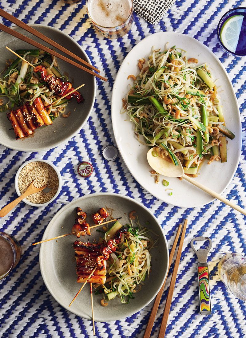 Gochujang-Glazed Squid & Tteok-Kkochi With Cucumber & Sprout Salad - Cuisine Magazine - From New Zea