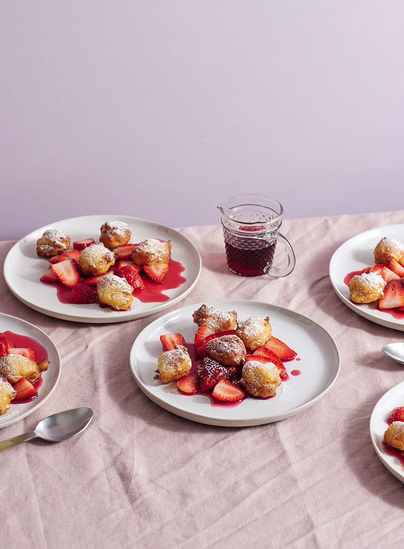 Hibiscus, Ginger & Strawberry Salad With Ricotta Fritters - Cuisine Magazine - From New Zealand to t