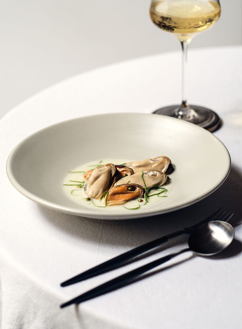 Green-Lipped Mussels Steamed In Cider With Green Peppercorn & Sorrel - Cuisine Magazine - From New Z