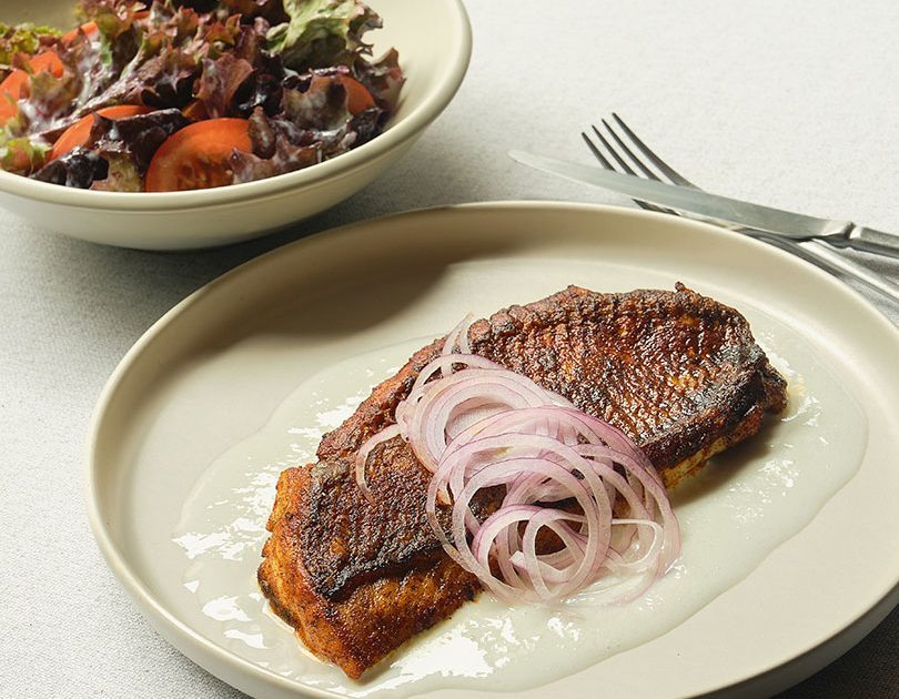 Berbere Fried Fish With Mustard Ranch & Slivered Onion