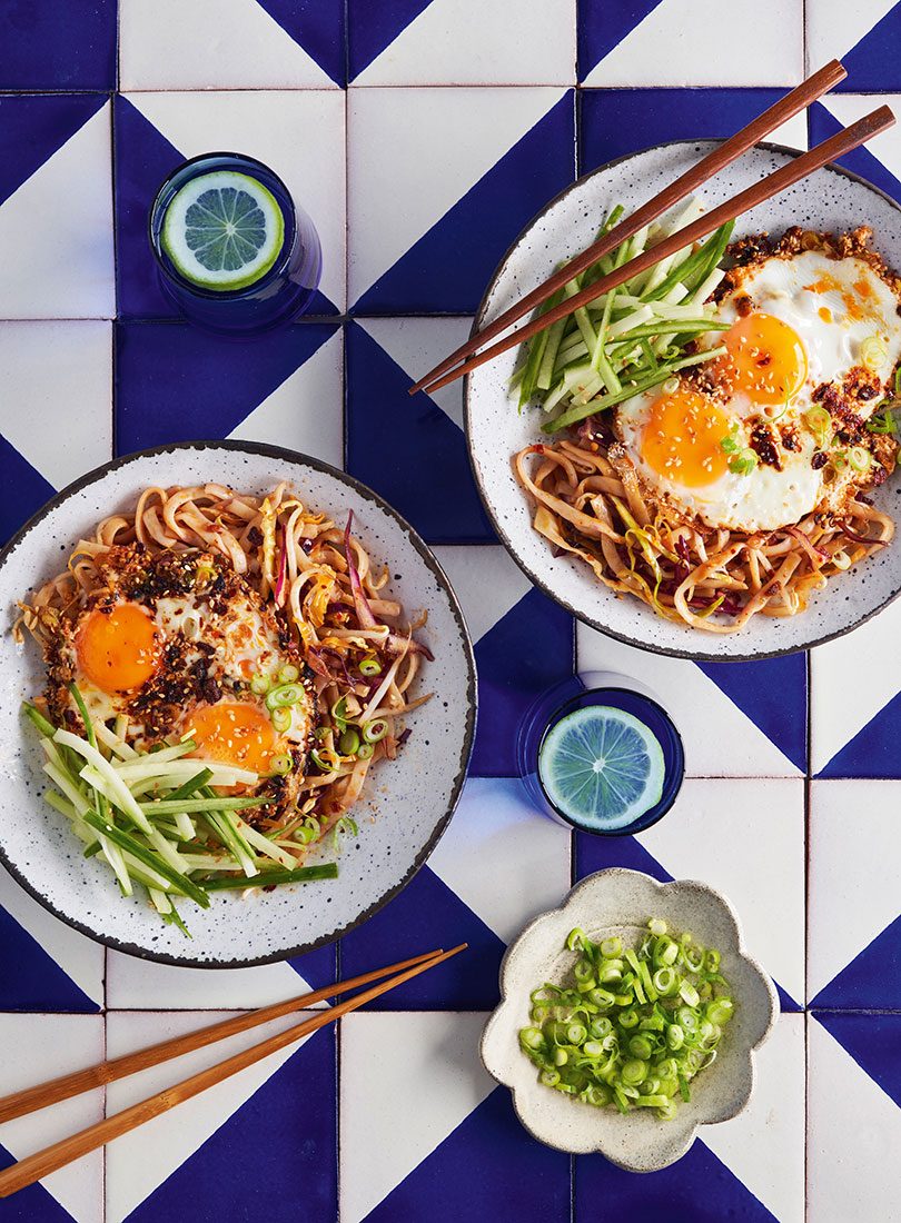 Chilli & Sesame Fried Eggs With Cucumber & Noodle Salad - Cuisine Magazine - From New Zealand to the